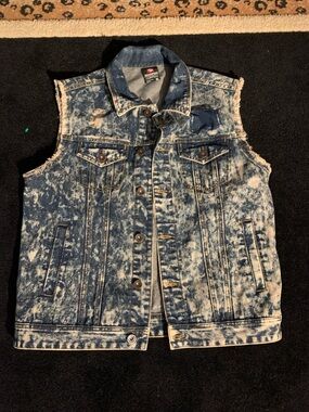 Southpole Denim Y2K Vest in Dark Blue Acid Wash